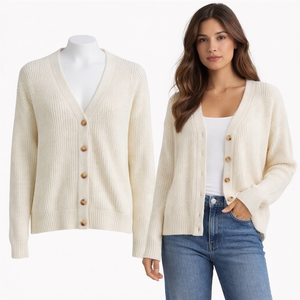 Hudson Los Angeles Cardigan | Cream Cotton Knit | Button Front | Size M